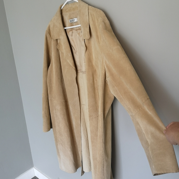 Vintage 100% Genuine Leather Long Suede Open Front Southwestern Boho Coat - Picture 6 of 16